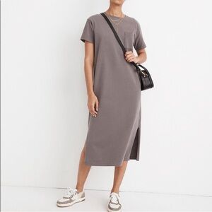 Madewell gray short sleeve side slit cotton pocket tee dress sz xxs